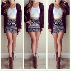 LUSTER Wool Knit Aztec Print Mini Skirt Size Small